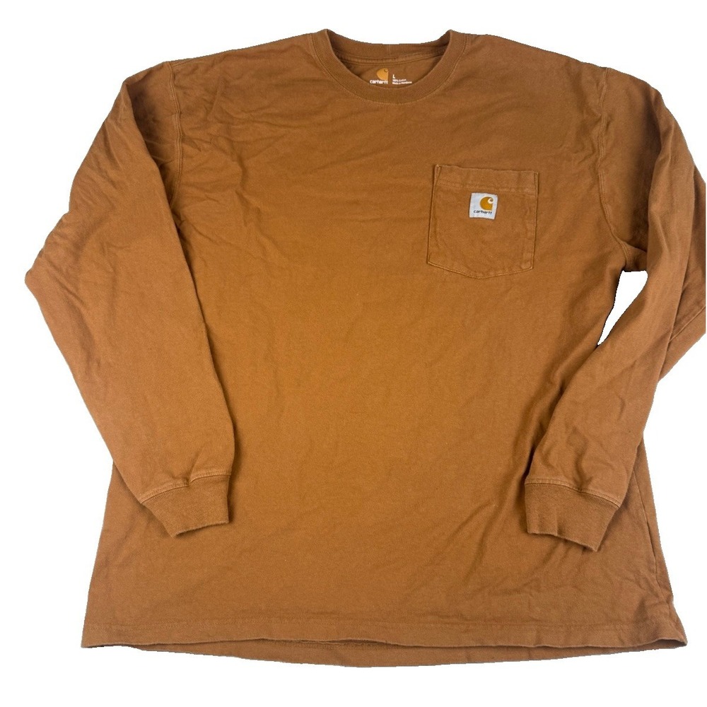 Carhartt K126 Brown Long Sleeve Pocket T Shirt Men's Large Heavyweight Cotton